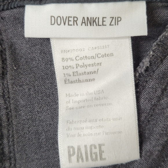 Paige Jeans Size 32 34X28 Faded Black Dover Ankle Zip Zipper Pockets Stretch USA - Picture 6 of 12